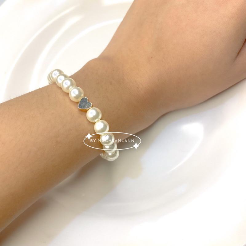 Gelang Mutiara Love Gold / Pearl Bracelet / Gelang Mutiara Aesthetic / Gelang Aksesoris Wanita