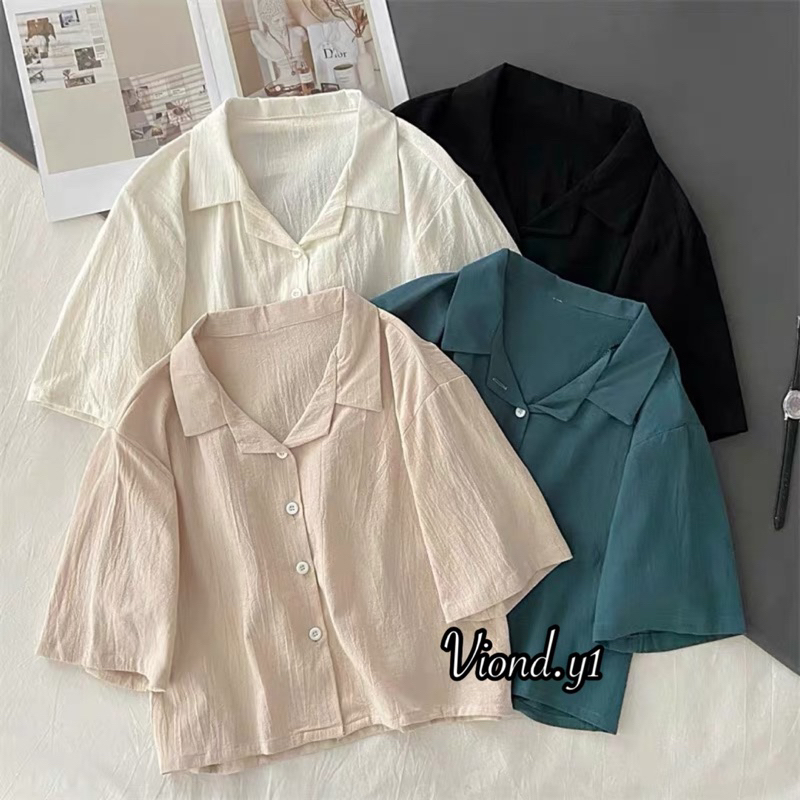 Blus Korea Wanita Lengan Pendek / Blouse Polos Atasan Cewek Style Fashion 142