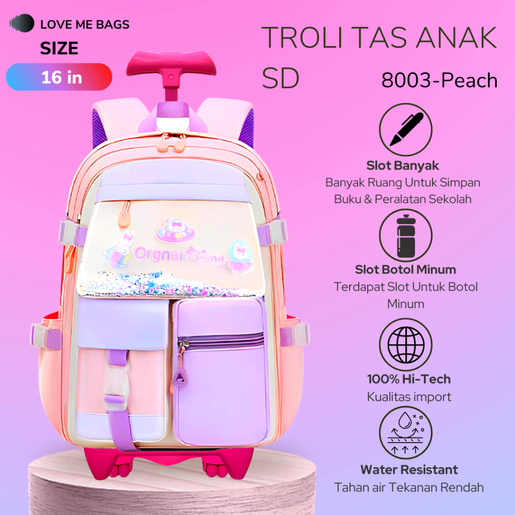 LMB Tas Troli Anak Sekolah Perempuan SD Remaja Import Bahan Nilon Premium Tebal Kuat