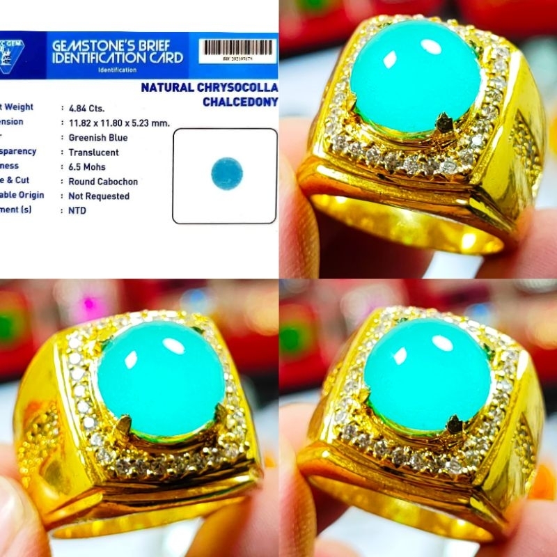 Batu Cincin Natural Bacan Chrysocolla Greenish Blue Kristal No Treadment Asli + Memo Lab