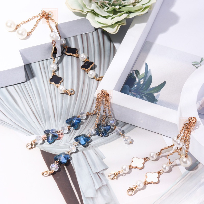 [LITTLE DAISY] MASK KONEKTOR RANTAI TALI MASKER STRAP HIJAB CRYSTAL PREMIUM / KONEKTOR TALI HEADLOOP KOREA ELEGANT