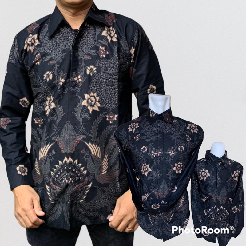 H MOTIF TERBARU ,Batik Couple ayah anak Lengan Panjang lapisan furing hero,Warna hitam pekat,Batik Premium,Batik Modern,Batik Jumbo,Batik Solo,Batik Kantoran