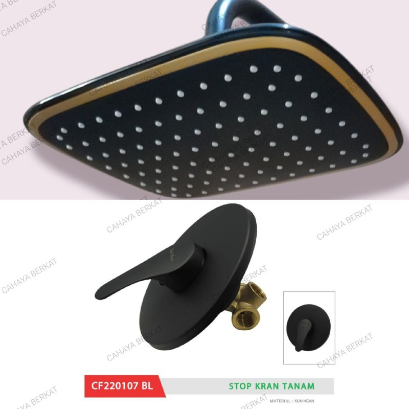 Paket Wall Shower Tanam Black / Hitam + Stop Kran Tanam Panas Dingin PROMO
