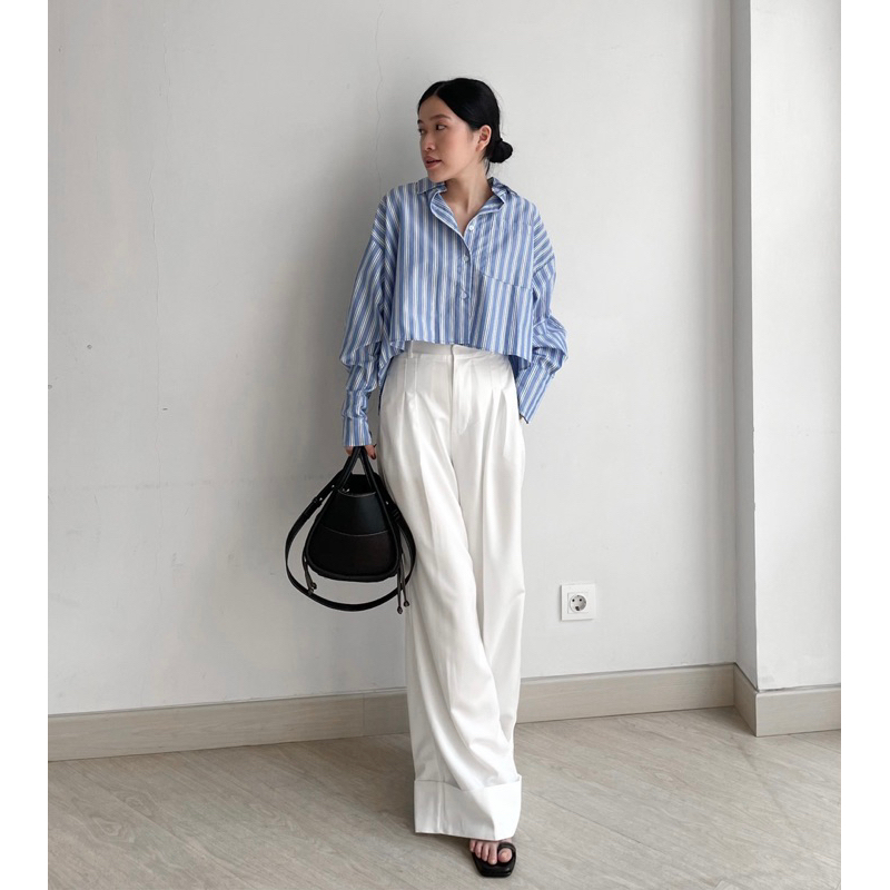 SIVALI Jazzie Top || Stripe Shirt - Kemeja Salur Garis Oversized Crop Shirt Atasan Wanita Lengan Panjang