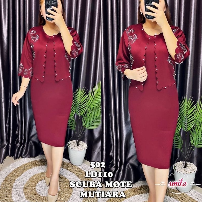 DRESS PESTA WANITA SCUBA PREMIUM MIX BLAZER LEPAS SCUBA MOTEK FIT LD 110