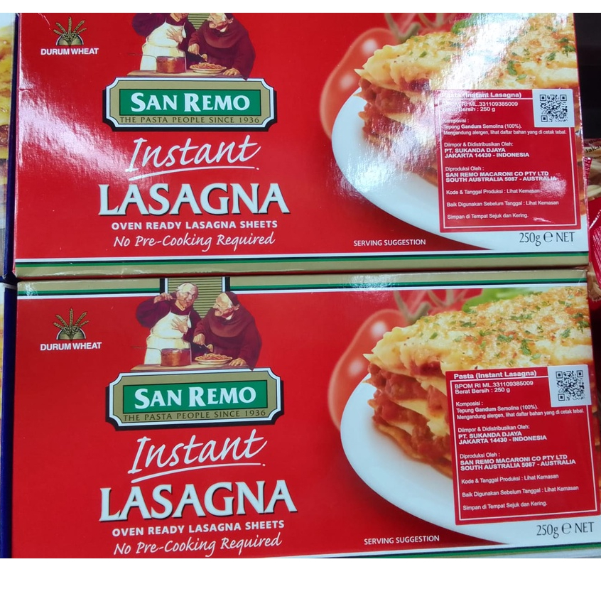 

SAN REMO LASAGNA INSTANT 250 GRAM PASTA INSTAN LASAGNA