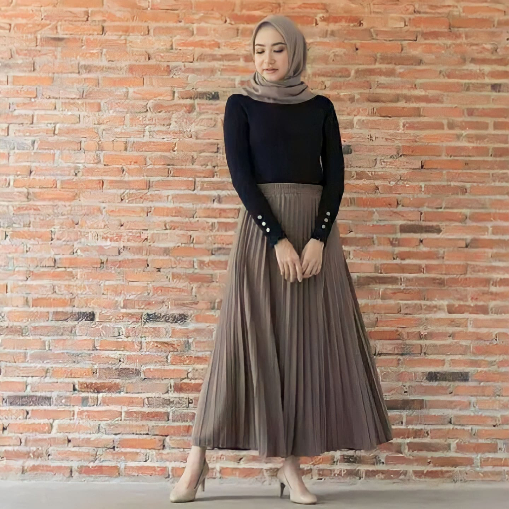 Rok Plisket Panjang payung wanita murah flare skirt