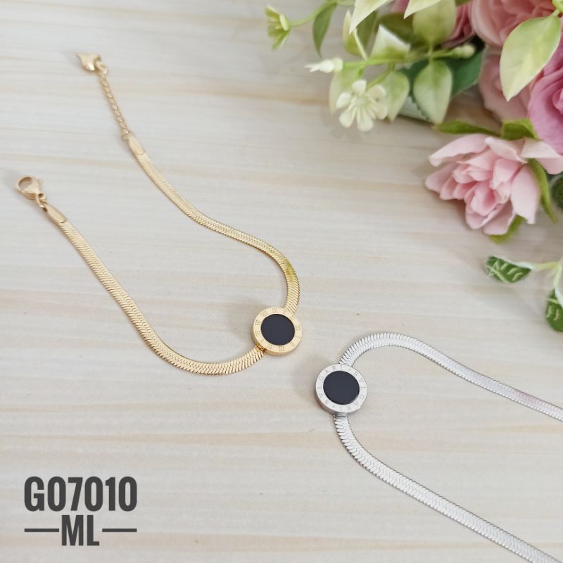 Gelang titanium rantai pipih Romawi G07010