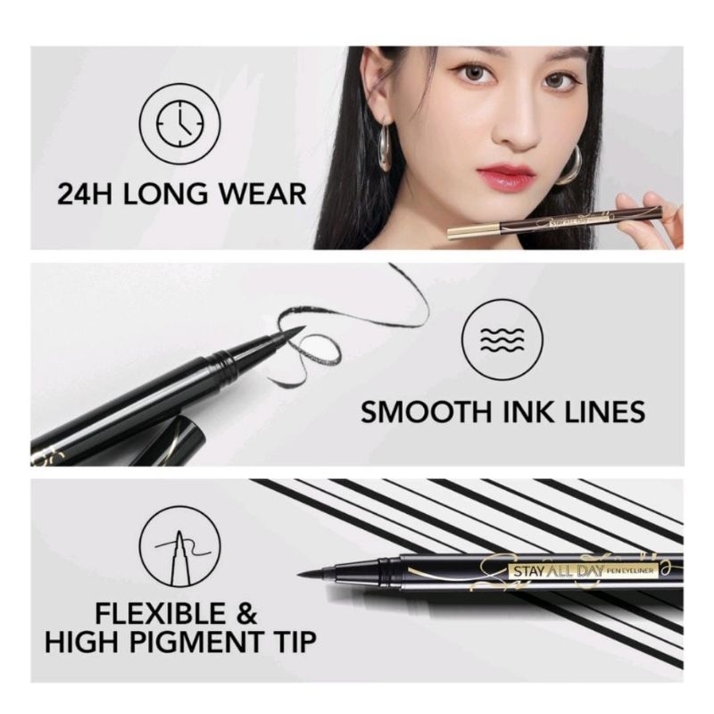 ☘️Yuri Kosmetik☘️ YOU STAY ALL DAY PEN EYELINER Black FREE TRAVEL SIZE