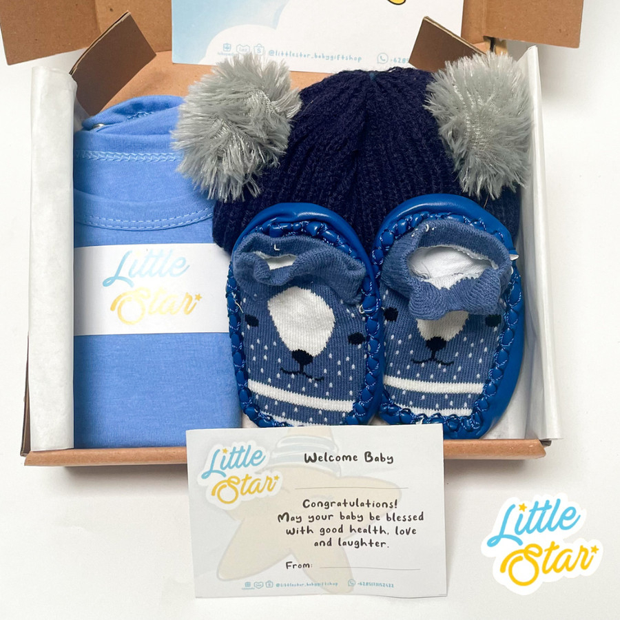 LS 3in1 Hampers Newborn Baby Gift Set Kado Lahiran Baju Topi Pom Prewalker Hadiah Parcel Lahiran Bayi Baru Lahir Premium Unisex