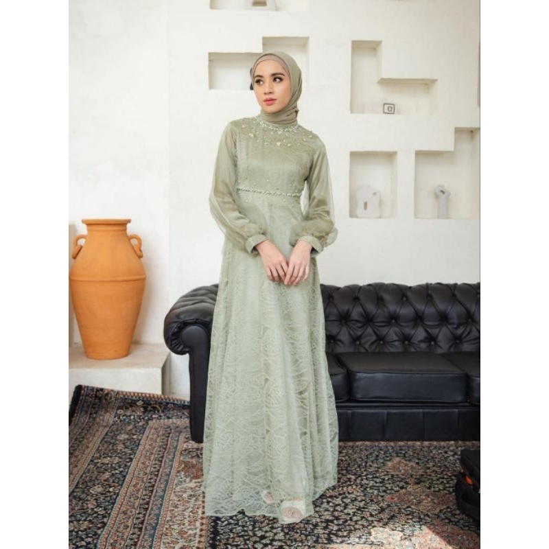Gamis Muslimah Wanita Nadine Dress Brokat Premium Dress Kondangan Dress Tile Gamis Brukat Jumbo Dres