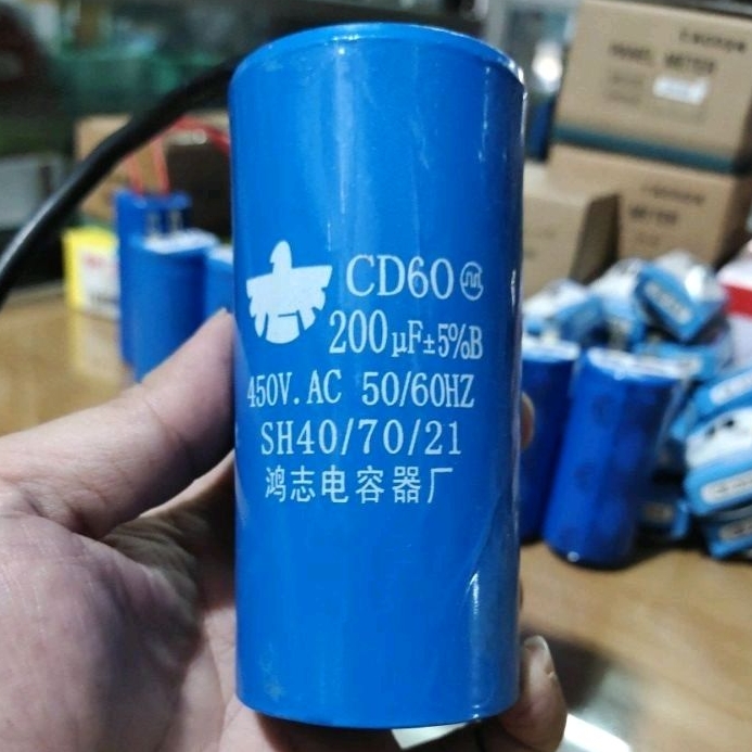 HEAVY DUTY ☑️ 1 PCs Kapasitor Starting Bulat ⭕ Kabel NICO 200 uF MFD ✓ ± 5 % ✓ 450 V VAC ✓ 50Hz ~ 60
