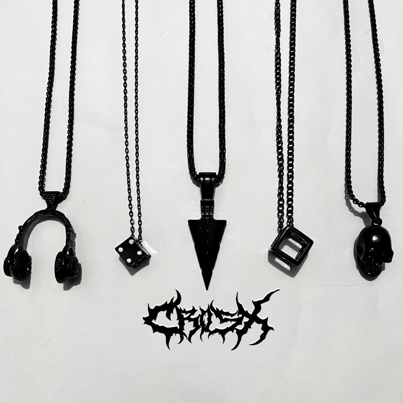 KALUNG SMILE BLACK NECKLACE / MULTILAYER PENDANT NECKLACE / KALUNG HEADPHONE HEAD CROSS SKULL CUBE DICE KALUNG COUPLE NECKLACE KALUNG RANTAI HIP HOP CHOKER KALUNG LIONTIN STYLE KOREA CHAIN NECKLACE KALUNG HITAM TITANIUM AESTHETIC KALUNG PRIA WANITA