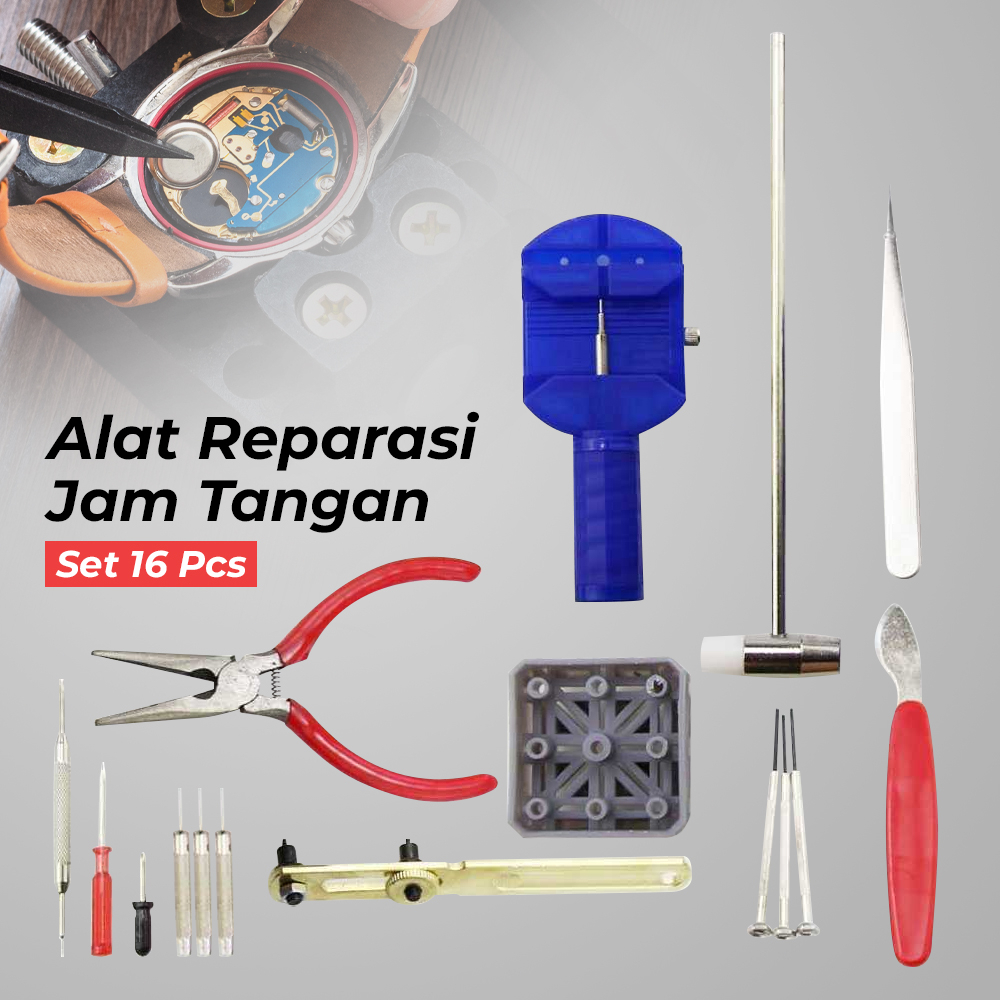 Alat Servis Jam Tangan Set Reparasi 16 PCS Pembuka Pemotong Rantai Repair