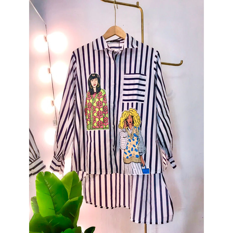 Kemeja Oversize Salur Wanita Motif Zara