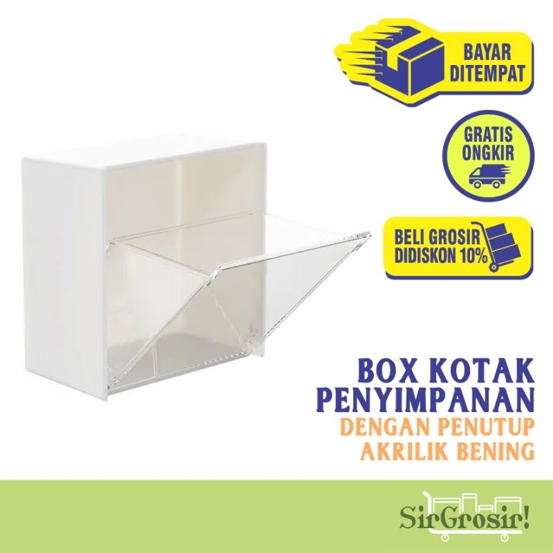 WALL MOUNTED STORAGE BOX - Kotak Penyimpanan Tempel Tembok Penutup Akrilik Bening Tempat Cotton Buds