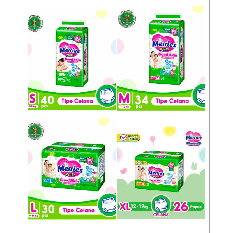 Promo MERRIES M34+2/ L30/ XL26 termurah pampers