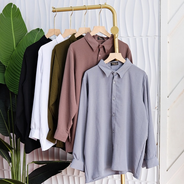 Gheara Basic Cringkle Airflow Shirt Oversized - Kemeja Polos Cringkle Oversize - Kemeja Wanita