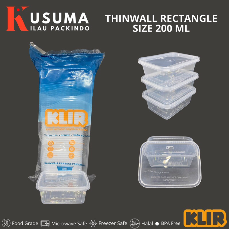 KLIR THINWALL RECTANGLE 200ML, 250ML, 300ML (PERSEGI PANJANG) ISI 25PCS PER PACK 25 PCS KOTAK MAKAN 