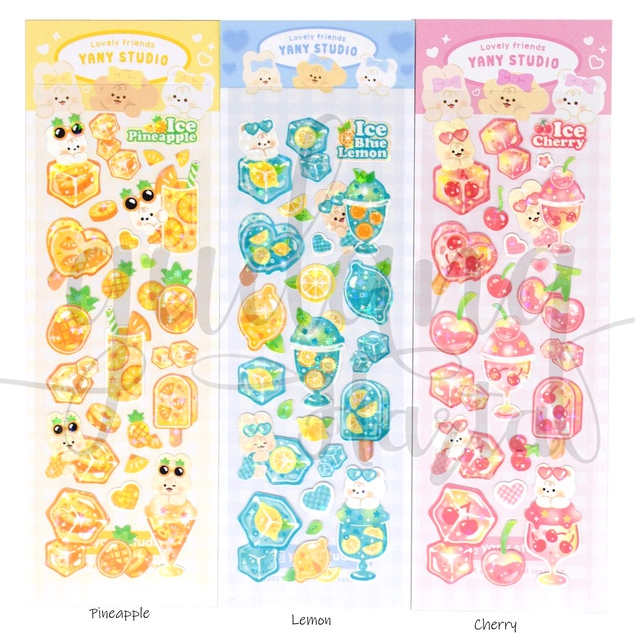 Stiker Shimerring Fruit Juice Sticker Motif Buah Cherry Lemon Pineapple DIY Scrapbook GH 303392