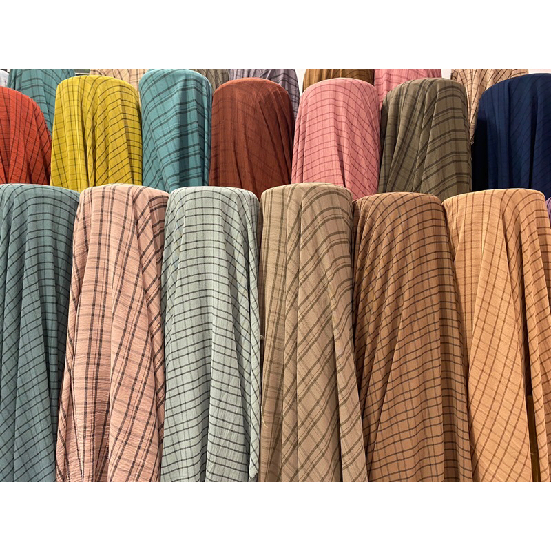 Cey Yarn Dyed / Kain Crinkle Airflow Motif Kotak Meteran / Kringkel Kotak Meteran / Kain Crinkle Kot