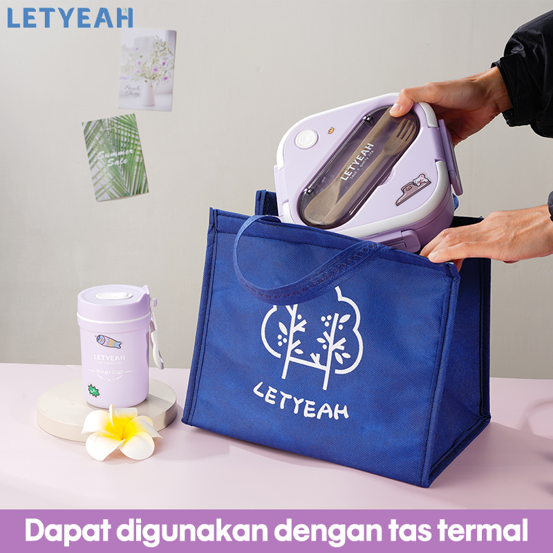 letyeah 1300ml Kotak bekal makan lunch box set /tempat makan anak set tas bekal /330ml cangkir sup /BPA free