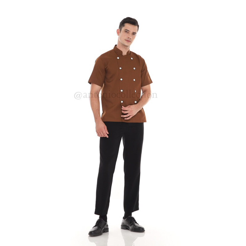 Baju Koki / Chef Jacket Coklat Lengan Pendek