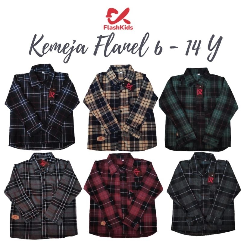 Flashkids Kemeja Anak Flanel Laki  Panjang 6-14 Thn