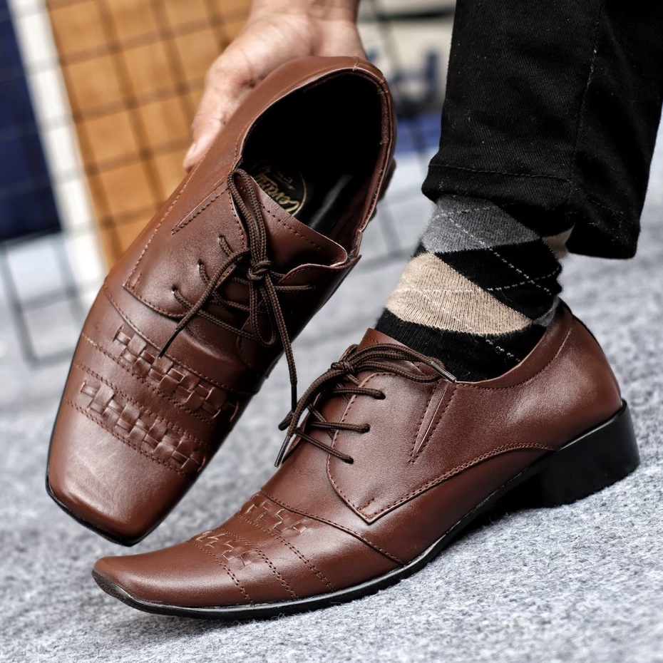 Sepatu Formal Kerja Kantoran Kondangan Pria Kulit Asli Original Model Tali Coklat Keren Trendy Premium Excellent