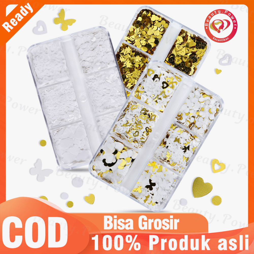 6 Grid / Box Sequin Bentuk Kupu-Kupu/Hati Untuk Nail Art Butterfly