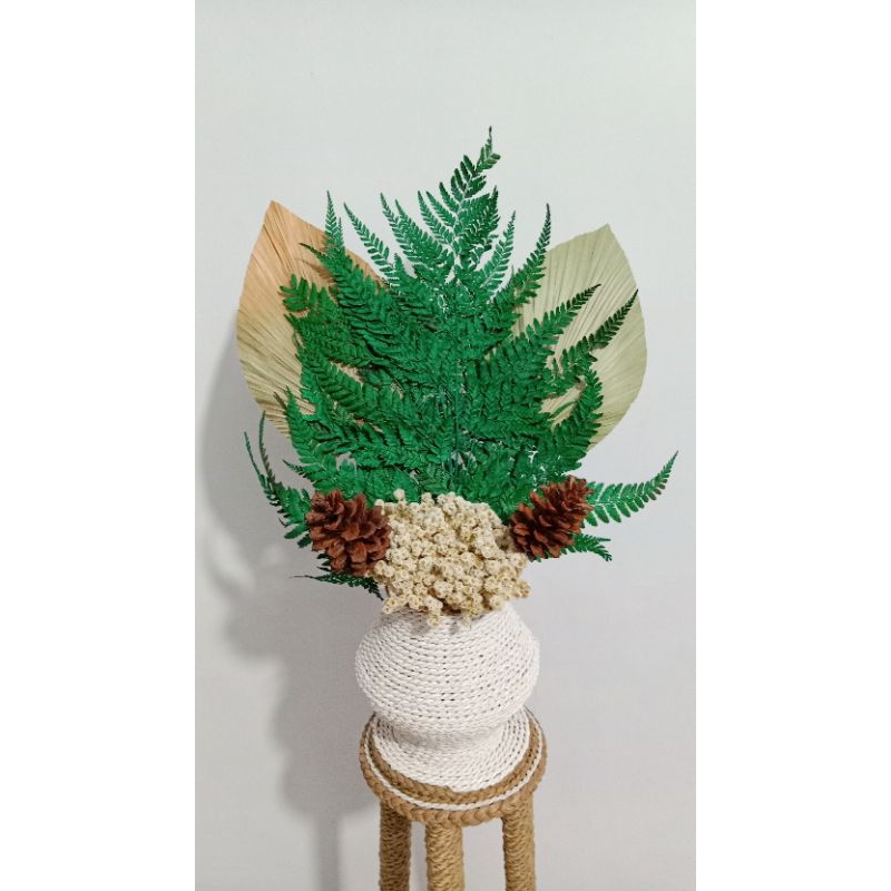 paket lengkap bunga kering + vas | daun palem kering | hiyasan meja aesthetic.