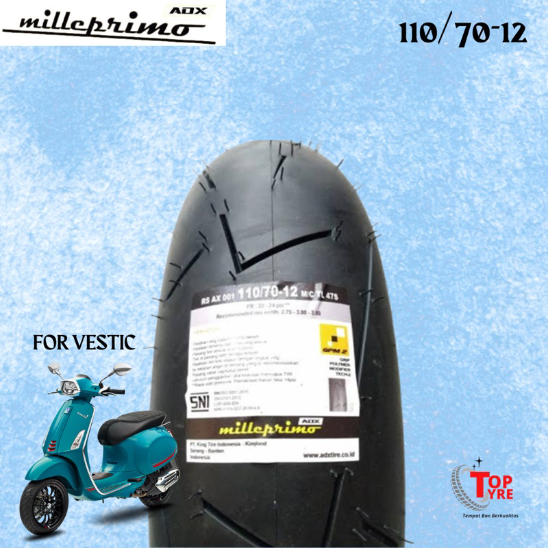 BAN MOTOR VESPA RING 12  ADX 110/70-12 (SOFT COMPOUND) TUBELESS  BAN MOTOR VESPA SPRINT DAN LAINNYA