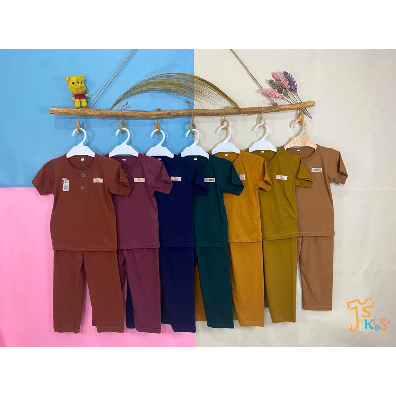 JISA Kids - NEW COLOR Baju Anak / Setelan Anak Kiano Kancing Depan Baju Pendek Celana Panjang