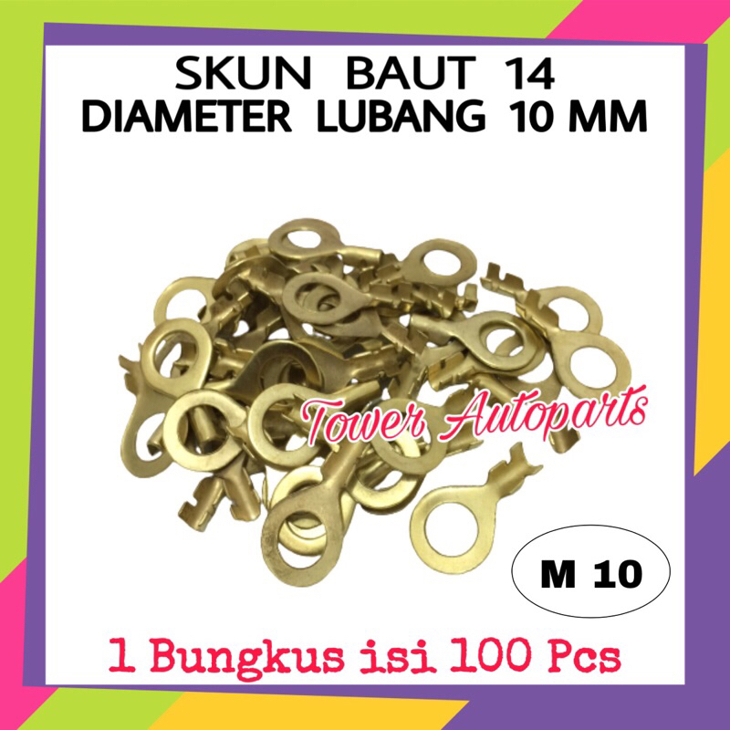 Terminal Skun M10 Baut 14 / Skun Massa Aki Diameter Lubang 10MM Untuk KABEL KECIL (Isi 100 Pcs)