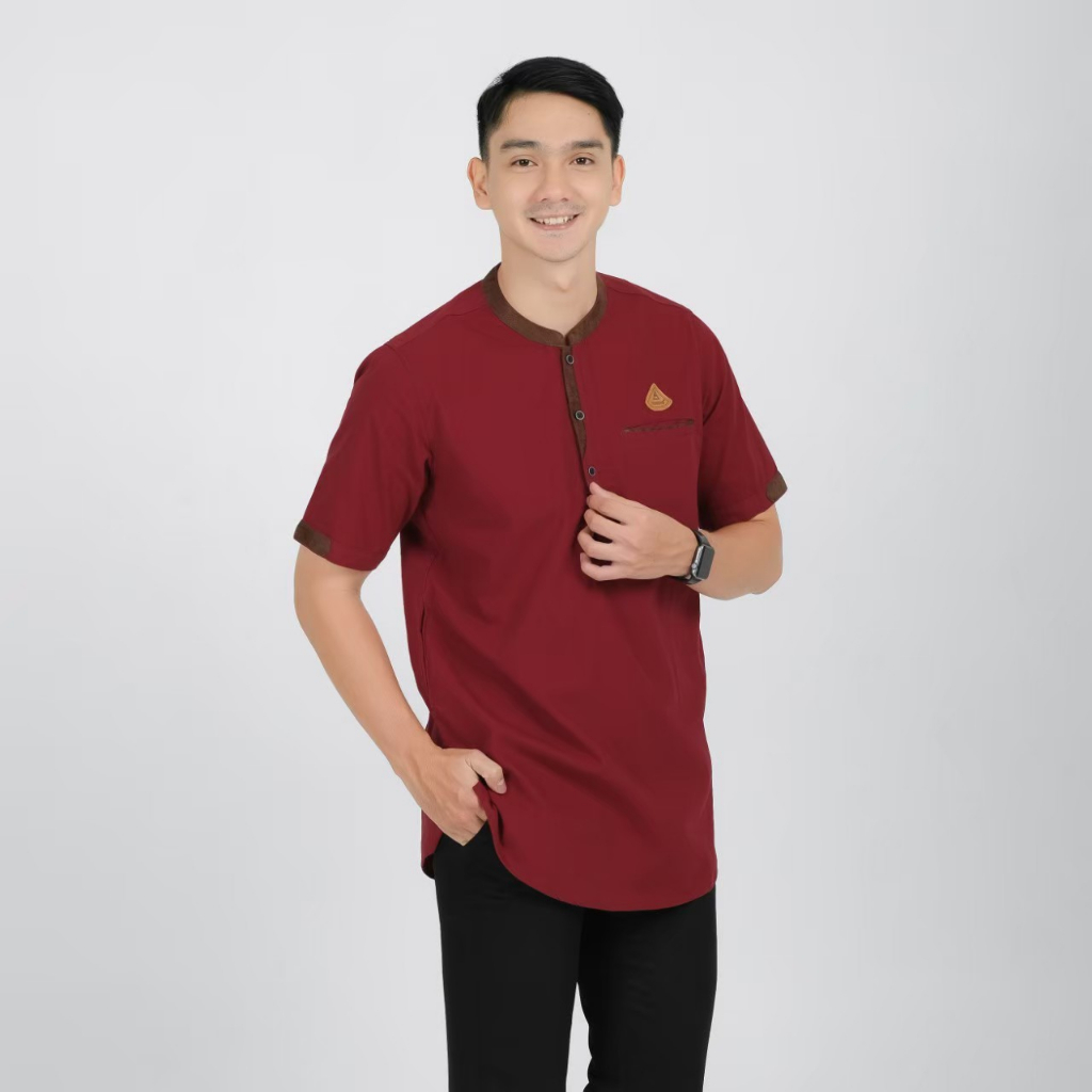 Kemeja Koko Lengan Pendek Dengan 3 Pocket Aktif Desain Kotak Saku Bahan Kombinasi full cotton