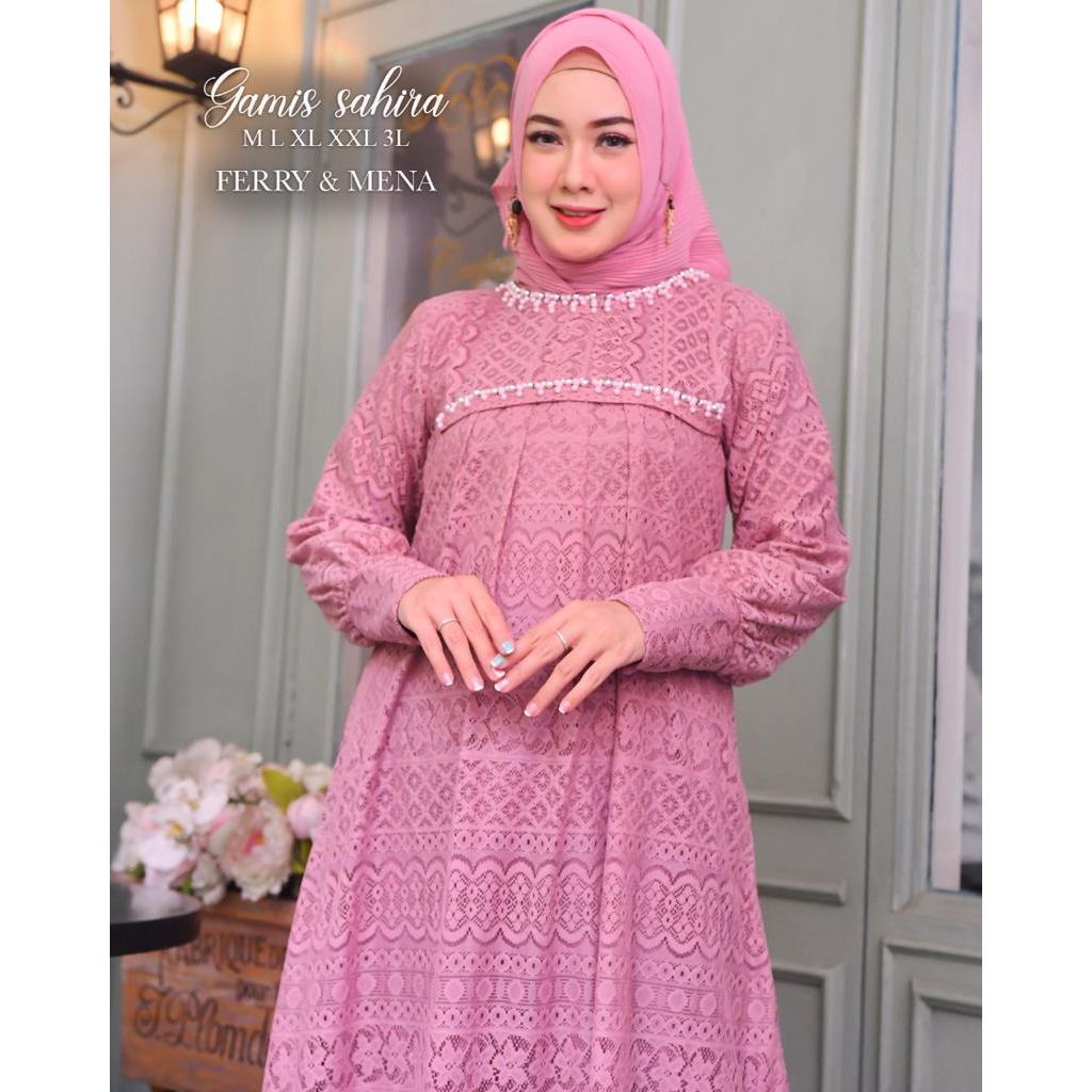 Gami brokat jumbo 3L LD 130  bordir payet mutiara Gamis pesta Gamis akad pernikahan dan lamaran wisuda