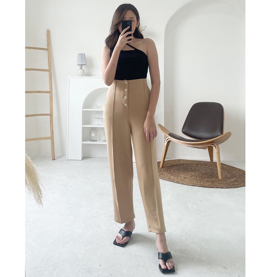FRAYA HIGHWAIST PANTS SCUBA // SCUBA PANTS VARIASI KANCING