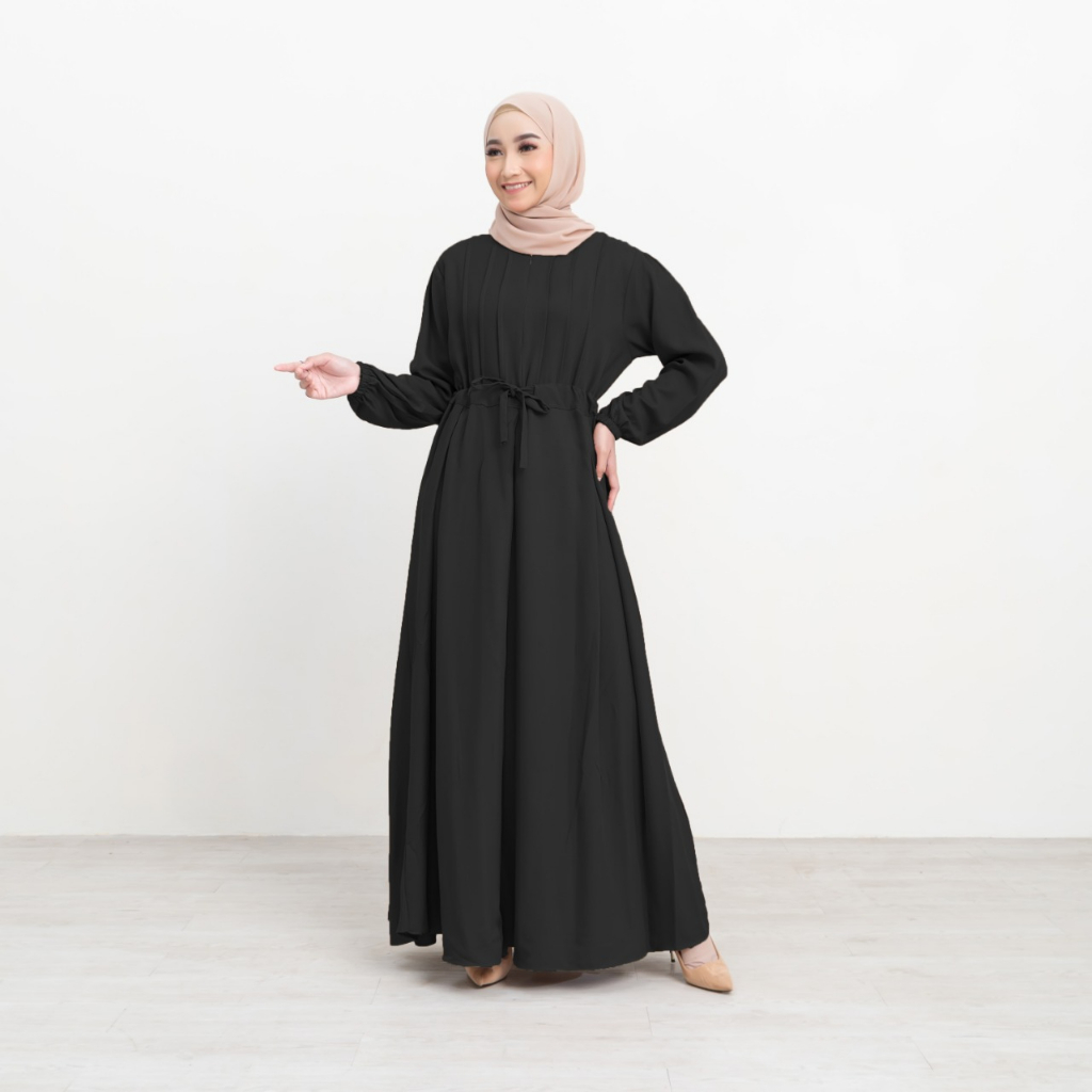 Melia Dress 2 OOTD Kondangan Daily Casual Hangout Korean Style Gamis Polos Jumbo Size S M L XL-Black