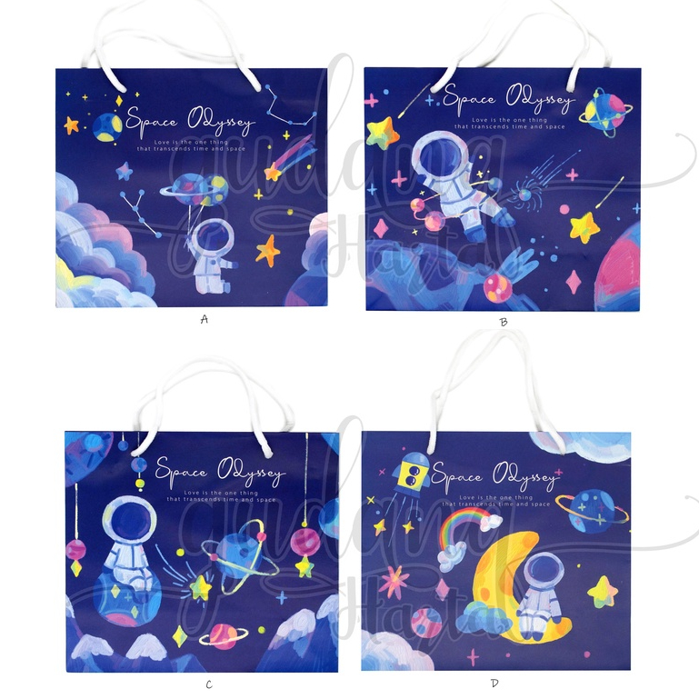 Paper Bag Space Odyssey Tas Kado Motif Astronot Blue Series Goodie Bag GH 507131