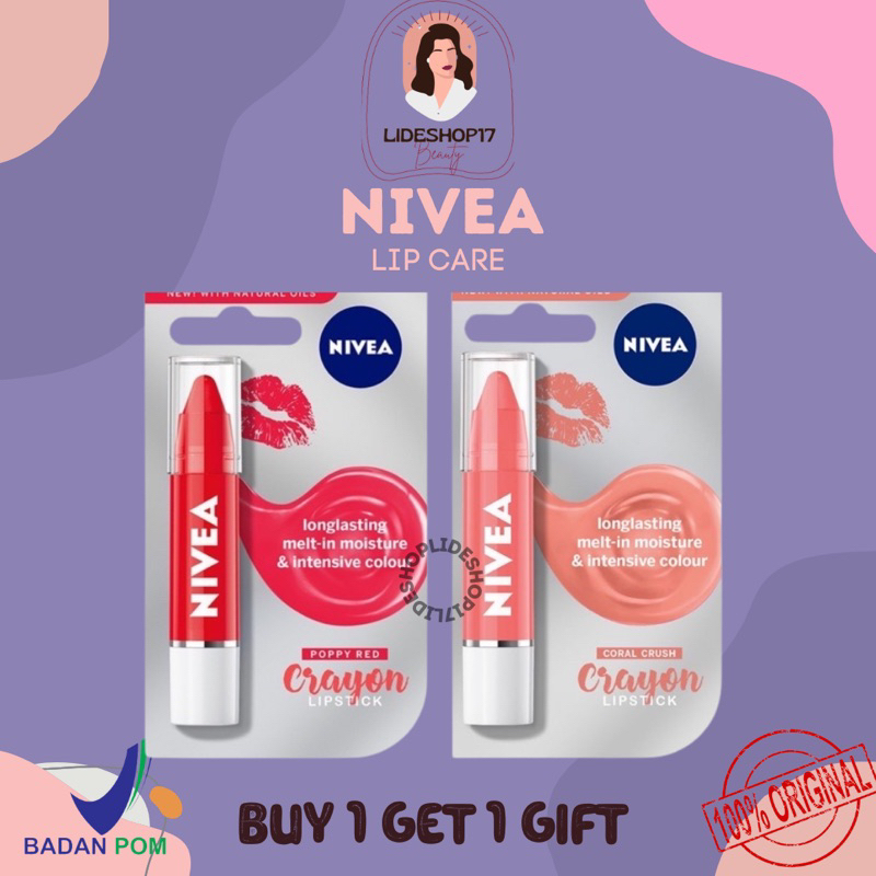 [READY] Nivea Lip Crayon Poppy Red  [3gr] - Lip Stick Pelembab Bibir Sehat Merah Merona Alami