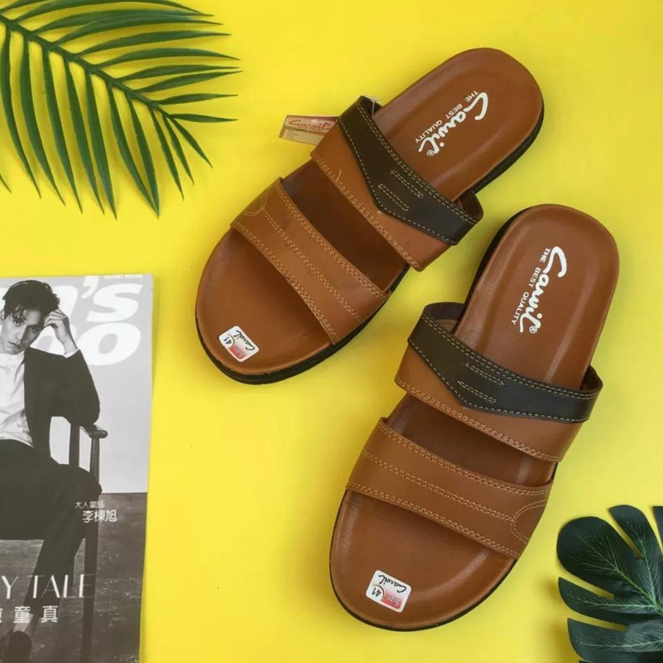 Sandal Sendal Slop Selop Slip On Slide Jepit Japit Kulit Carvil Pria Premium