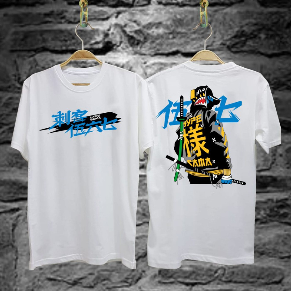 Kaos Tshirt Pria Terbaru Samurai Hypesama Putih Distro Lengan Pendek Motif Sablon Bergambar Keren