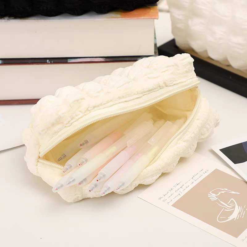 LITTLE DAISY | Crumpled Grid Pencil Case /Tempat Pensil Empuk Lembut / Korean Pencil Case Import / Tempat Pensil Aesthetic Korean Style