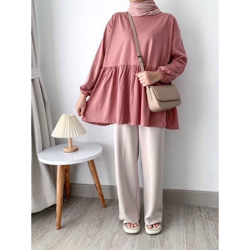 Kaos Lengan Panjang Oversize Top Nonbusui Busui Cotton Combed