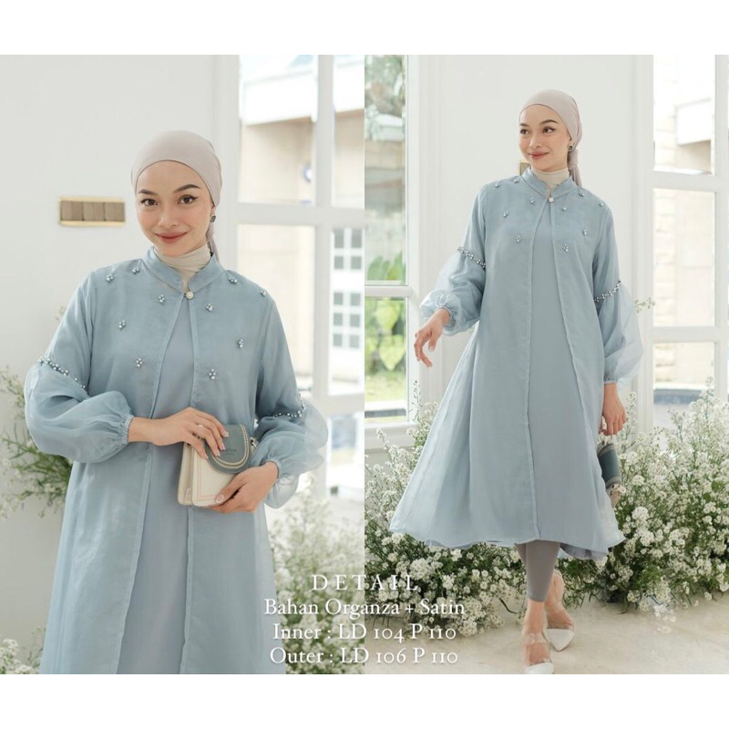 Khava Organza Outer Tunik Ld 106/Tunik Organza Kondangan/Tunik Set Outer Organza/Outer Kondangan Sage