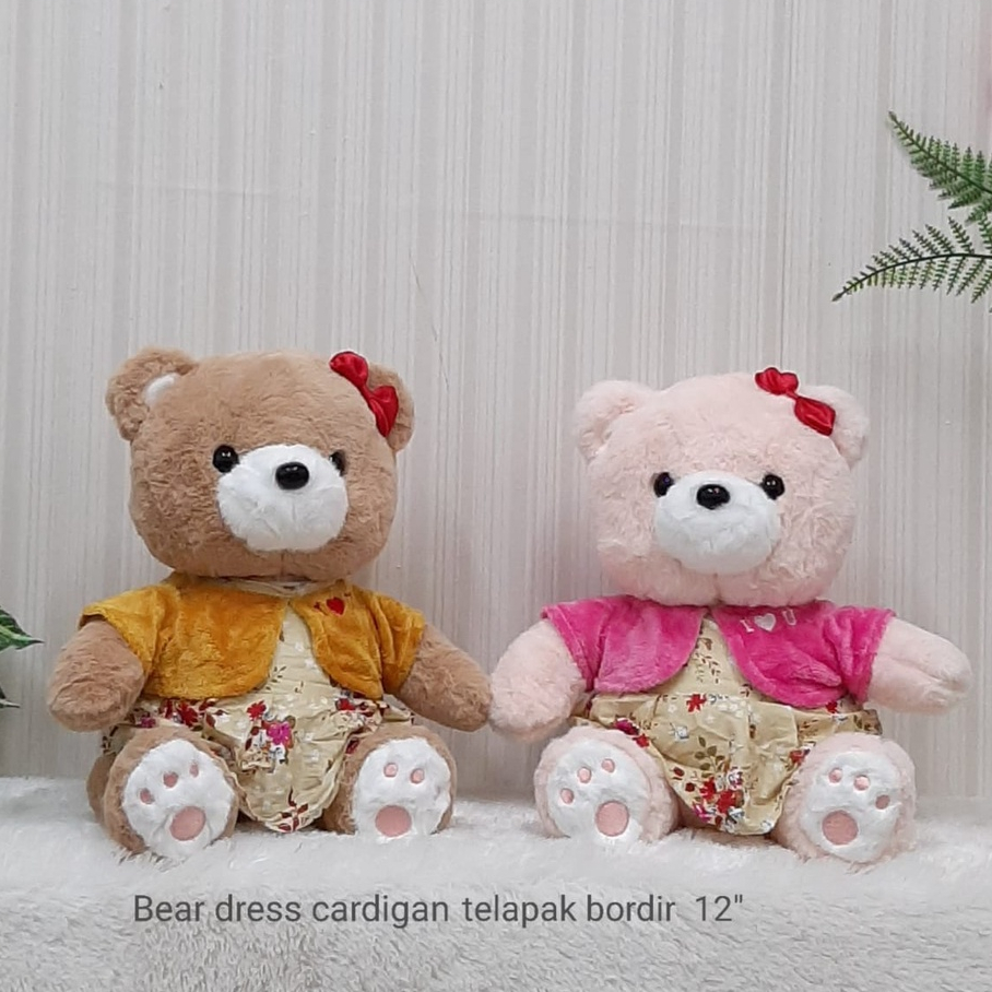 Boneka Teddy Bear Dres Bunga Size 12&quot;/30cm/boneka beruang/boneka teddy/boneka lucu/boneka anak perempuan/