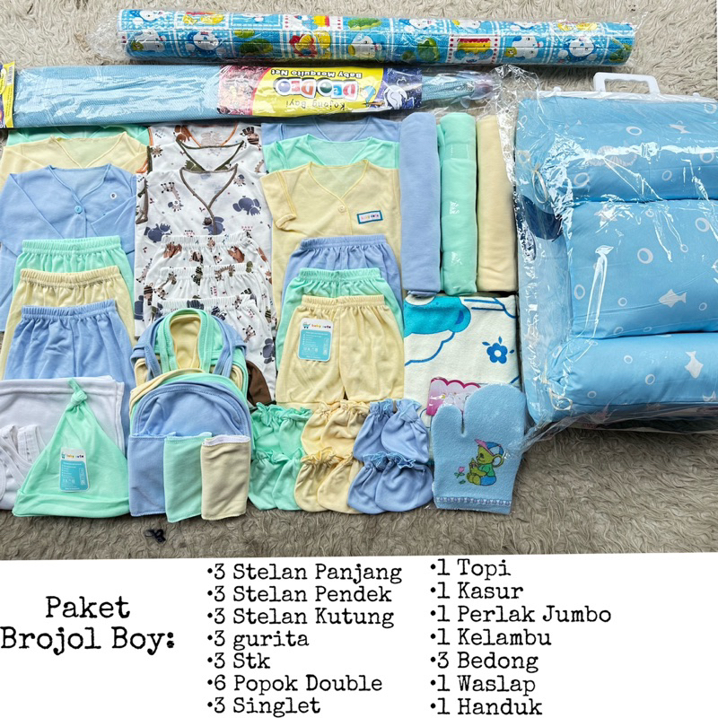 Paket Lahiran perlengkapan Baju Bayi celana gurita singlet topi handuk waslap perlak bedong kelambu popok sarung tangan kasur Baru Lahir, 3-6 dan 6-12 bulan BOY dan GIRLS SNI promo 8.8