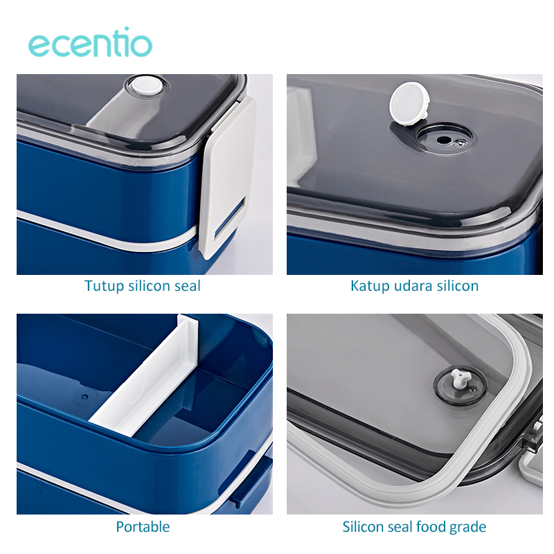 ecentio 1600ml double layers kotak makan dengan sendok garpu anti bocor lunch box tempat makan kotak bekal