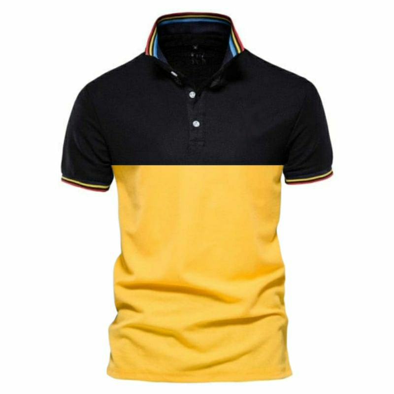 [Polo Shirt] Kaos Krah Kombinasi HITAM KUNING Bahan Katun Size M - XXXL