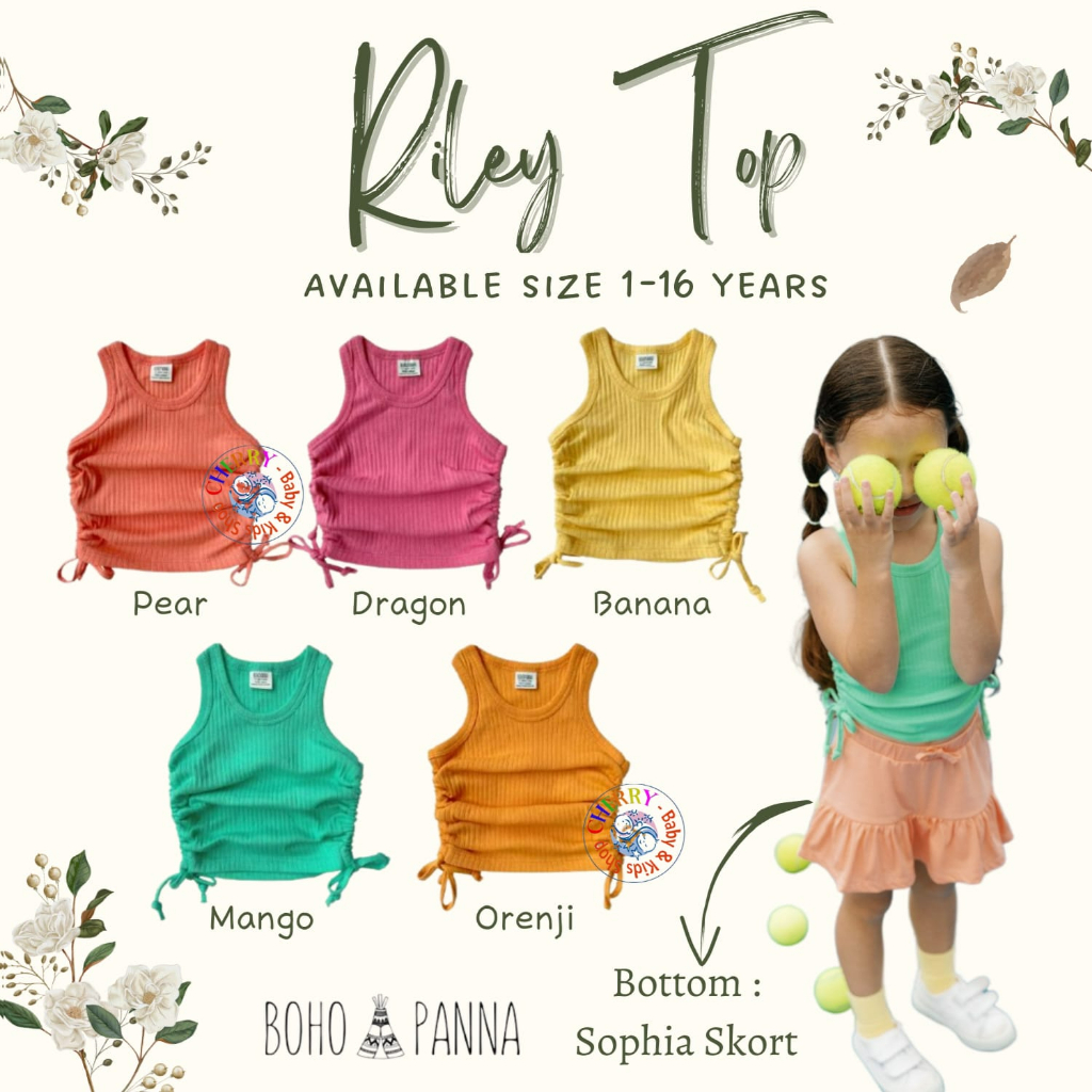 Bohopanna Riley Drawstring Top 1-16 Tahun Atasan Singlet Serut Rib Pita Fashion Anak Perempuan CBKS